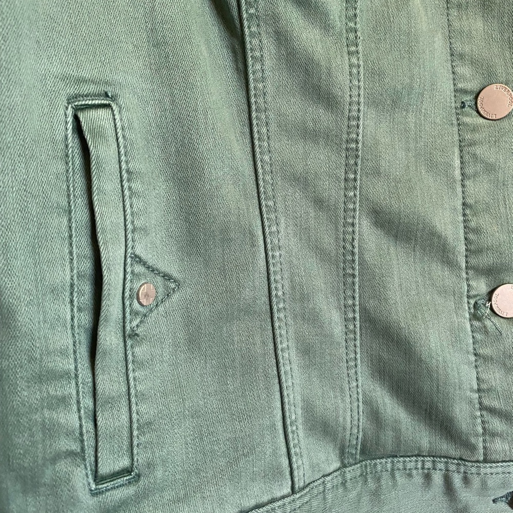 Liverpool Shale Green Denim Button Front Pocket Jean Hip Length Jacet - Picture 8 of 8
